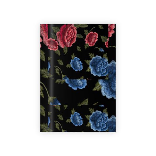 Embroidered Blue & Red Floral Gift Wrapping Paper Rolls, 1pc
